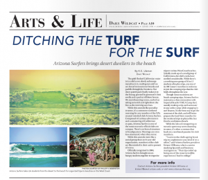 Arizona Daily Wildcat Newspaper Clipping of Arts & Life Section featuring the Arizona Surfers
